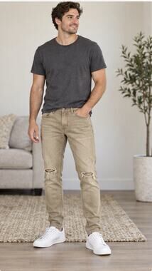 Bullhead Dillon Skinny Jeans Mens 32x34 Tan Distressed Stretch Denim